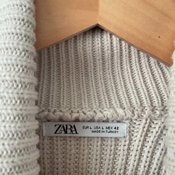 Zara Heavy Ribbed Knit Turtleneck Sweater  Cotton Ecru Cream Size Large - Picture 5 of 6